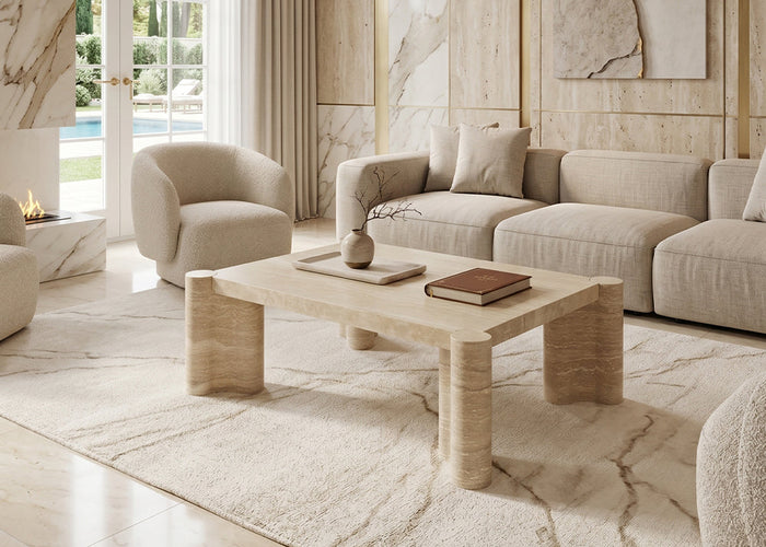 Travertine Rectangle Top Marble Coffee Table - View 2