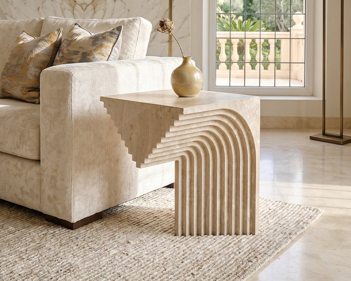 Travertine Right Angle Marble Side Table - View 2
