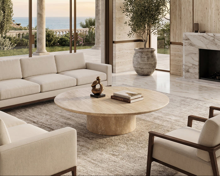 Travertine Round Marble Coffee Table - View 2