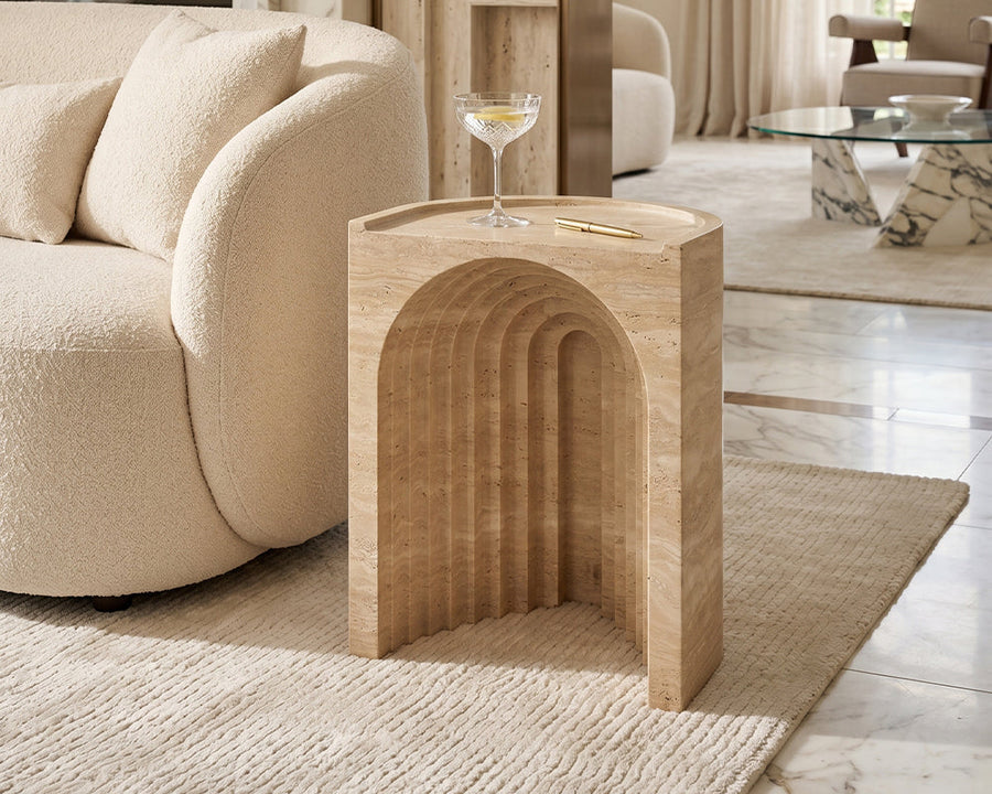 Travertine Semicircle Inner-Digging Step Side Table - View 2