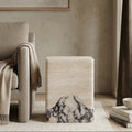 Travertine and Calacatta Voila Marble Side Table - View 3