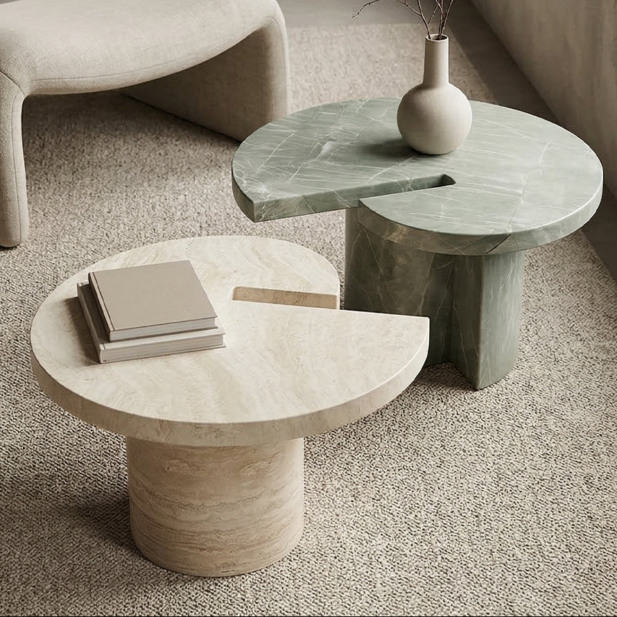 Travertine and Green Marble Side Table Set - View 2