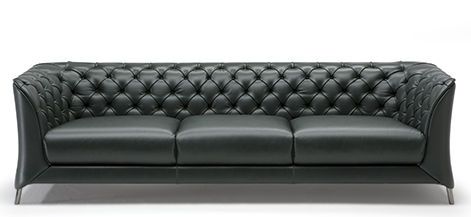 Tufted Black Real Cow Leather Sofa