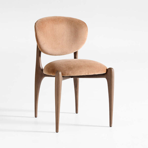 Silla de comedor esculpida de estilo moderno de mediados de siglo: estructura de madera maciza y tapizado de terciopelo