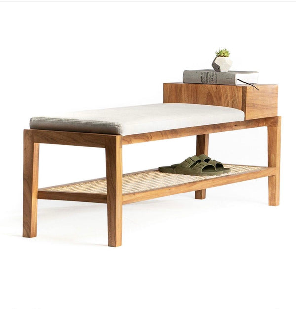 Banco de entrada de madera maciza con espacio de almacenamiento - Estilo minimalista moderno - Madera maciza - Ratán natural