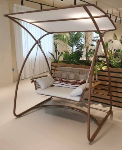 Woo - Silla columpio - Estructura de aluminio y cuerda sintética de primera calidad, resistente a la intemperie y con cojines incluidos.