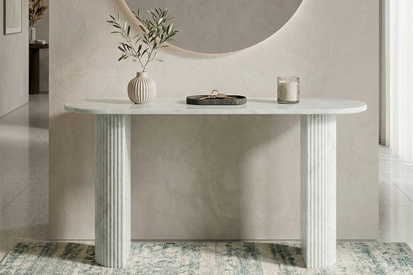 White Onyx Oval Marble Console Table - View 2