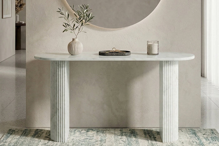 White Onyx Oval Marble Console Table - View 2