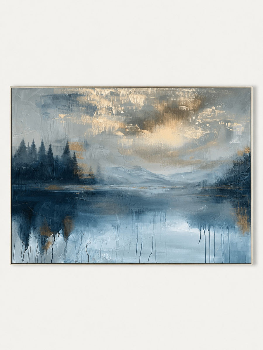 Abstract Landscape Wall Art, Misty Blue Lake