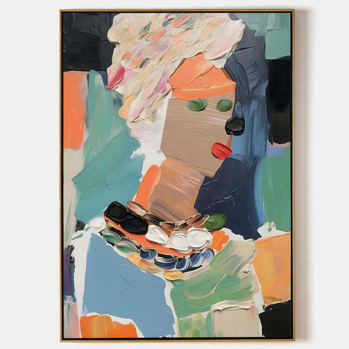 Abstract Portrait in Coral and Jade
