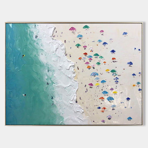 Aerial Beach with Bright Umbrellas