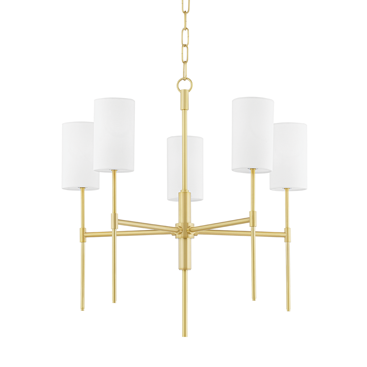 Aged Brass Candelabra Chandelier with Linen Shades