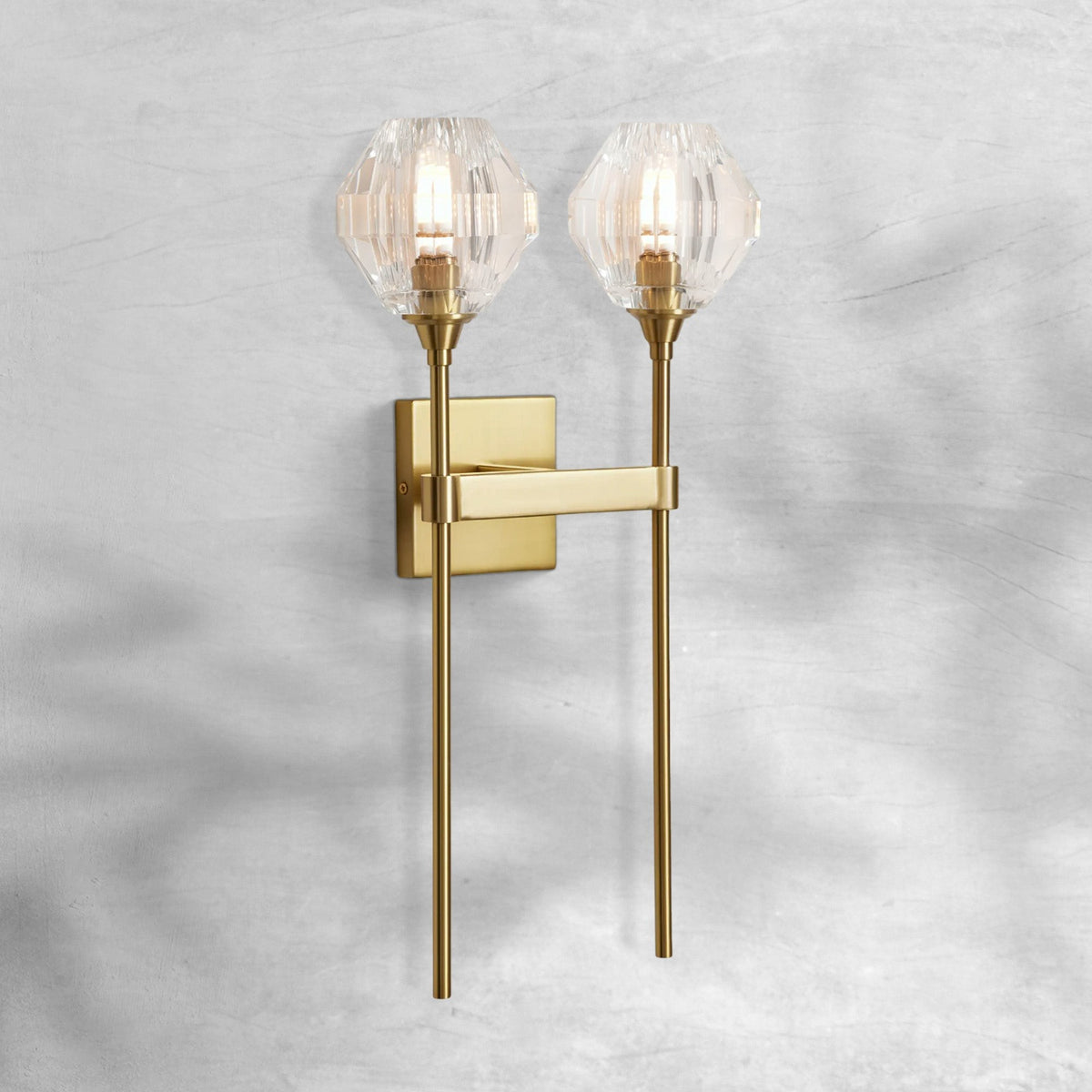 Aged Steel and Cut Crystal Wall Sconce