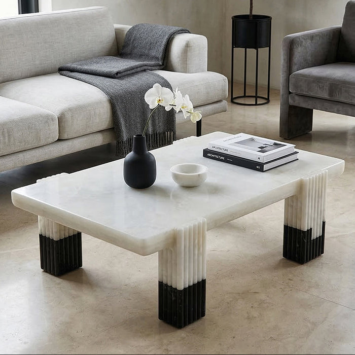 White Onyx and Nero Marquina Marble Coffee Table - View 3