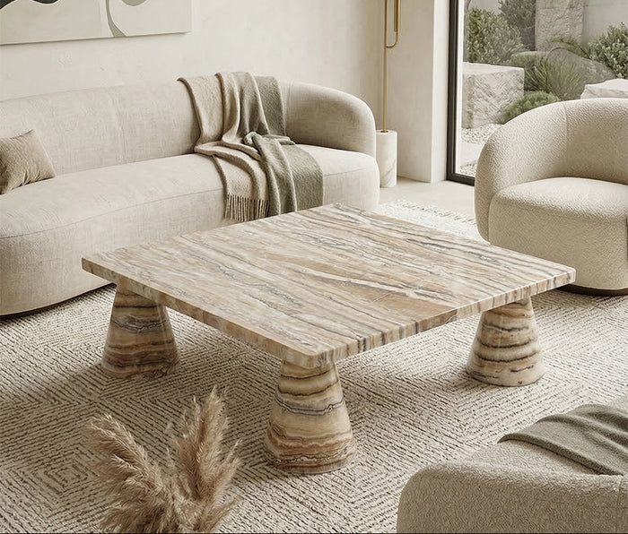 Zebra Onyx Square Marble Coffee Table - View 2