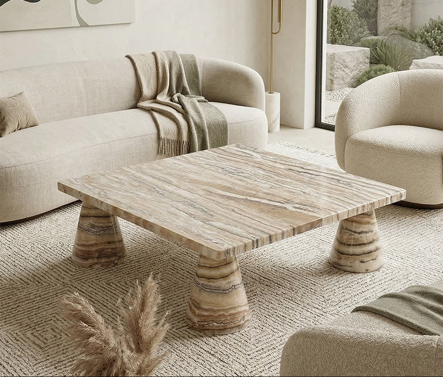 Zebra Onyx Square Marble Coffee Table - View 2