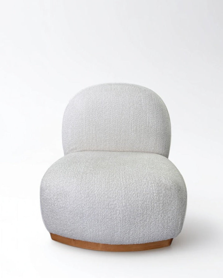Gray textured chair with wooden base on a white background