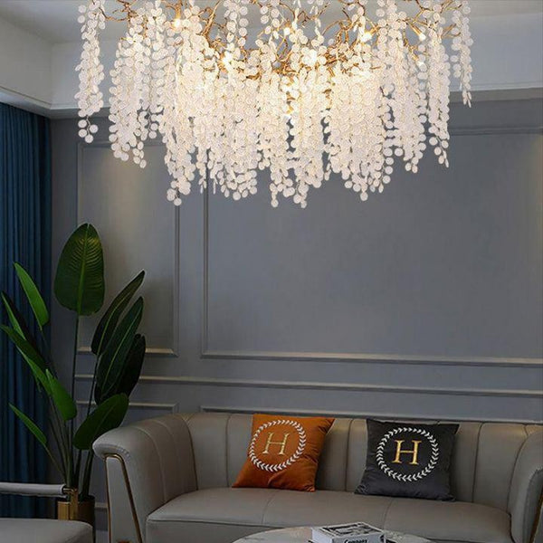 Airy Blooming Brass Branch Chandelier with Glass Discs