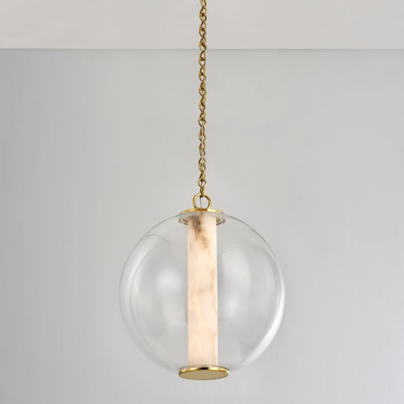 Alabaster Column Clear Glass Globe Pendant