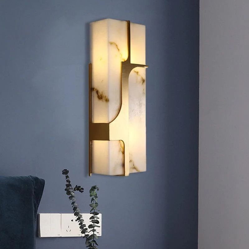 Alabaster Column Wall Sconce with Brass Frame