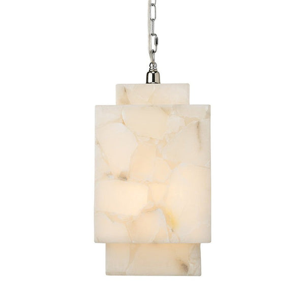 Alabaster Cube Pendant with Nickel Lantern Frame