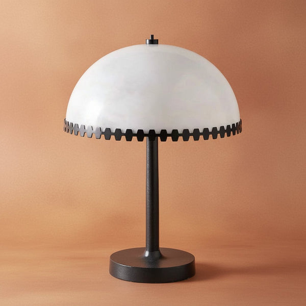 Alabaster Dome and Blackened Steel Table Lamp