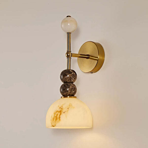 Alabaster Dome and Marble Sphere Brass Wall Sconce
