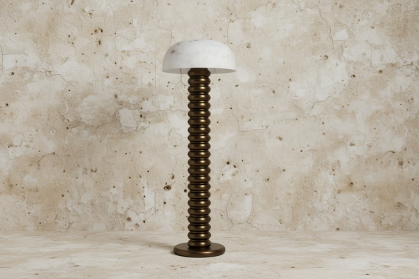 Alabaster Dome Floor Lamp with Ribbed Steel Column