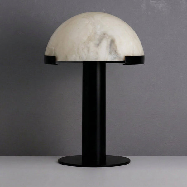 Alabaster Dome Table Lamp with Black Column