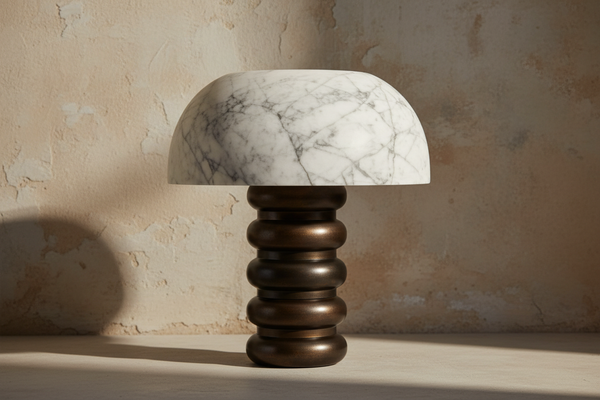 Alabaster Dome Table Lamp with Stepped Bronze Base