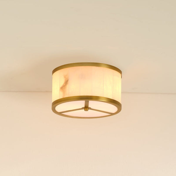 Alabaster Drum Flush Mount with Brass Frame