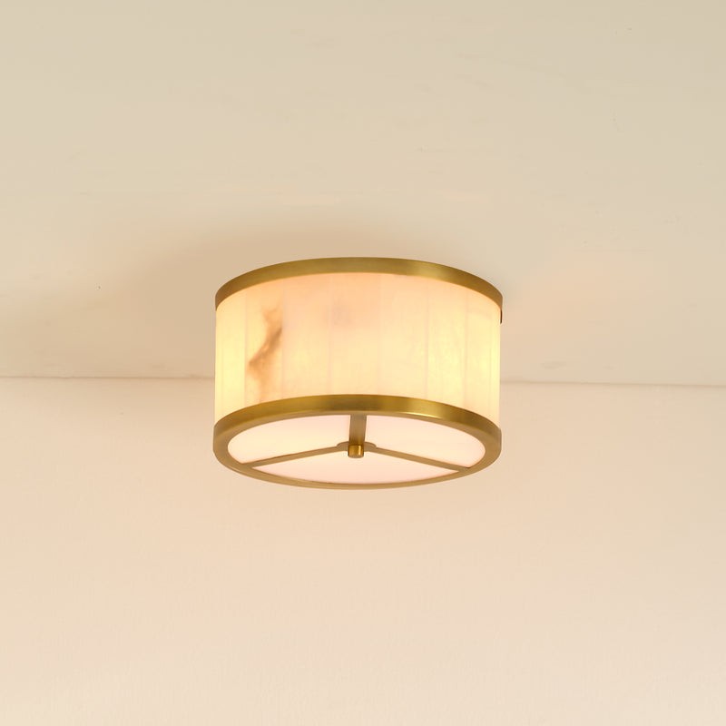 Alabaster Drum Flush Mount with Brass Frame