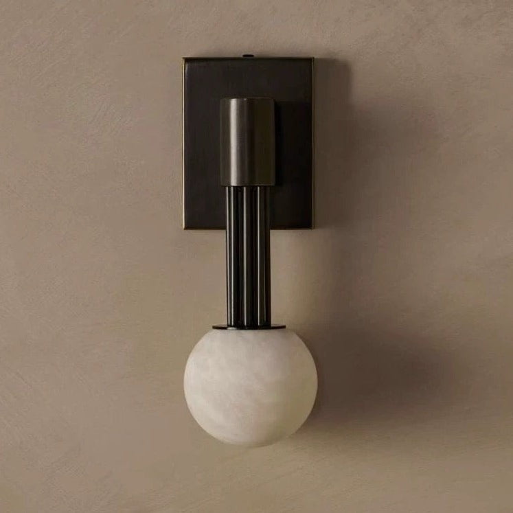 Alabaster Globe and Black Steel Wall Sconce