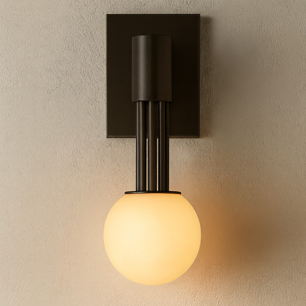 Alabaster Globe and Black Steel Wall Sconce