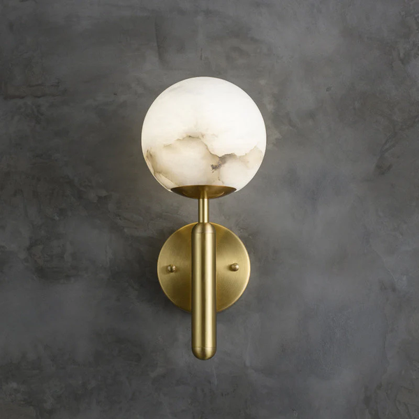 Alabaster Globe and Brass Rod Wall Sconce