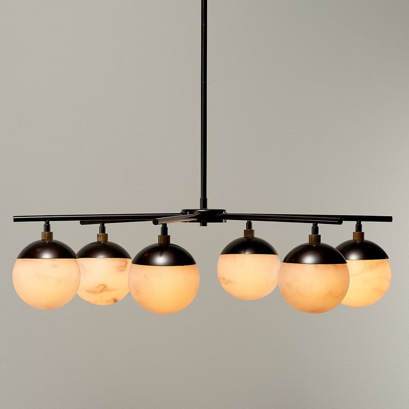 Alabaster Globe Cluster Chandelier with Black Frame