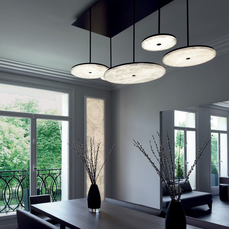 Alabaster Globe Cluster Chandelier with Black Metal Frames