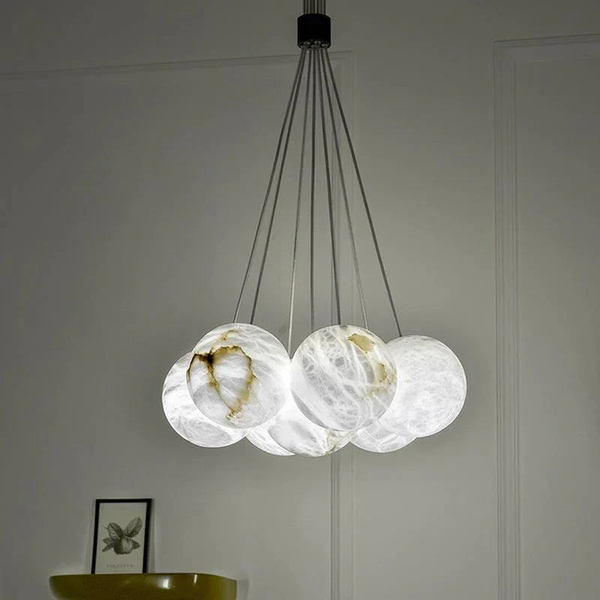 Alabaster Globe Cluster Pendant with Brass Frame