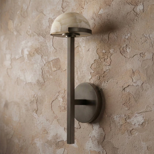 Alabaster Half Dome Black Steel Wall Sconce
