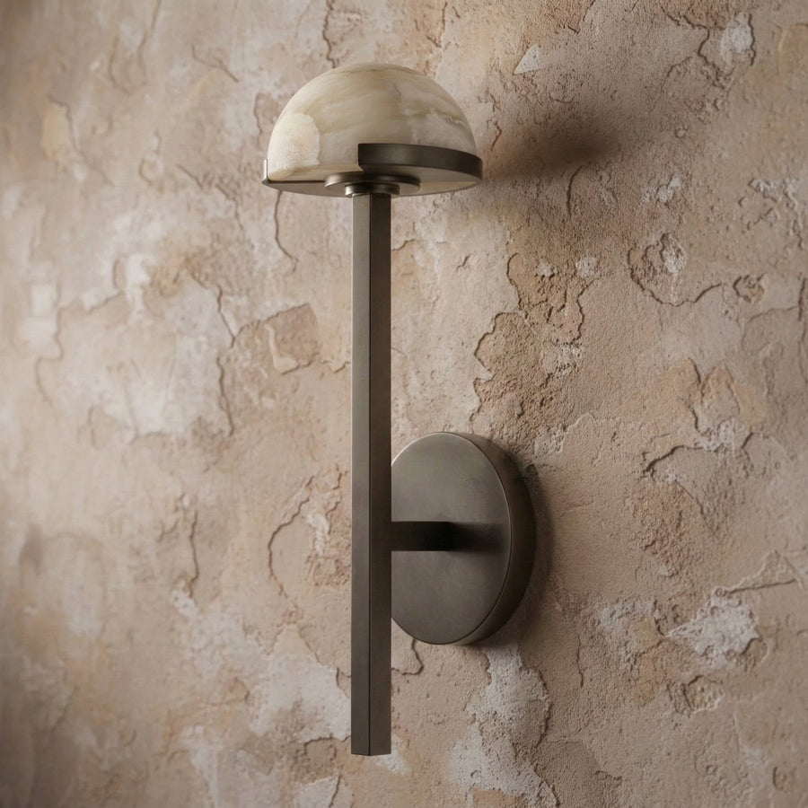 Alabaster Half Dome Black Steel Wall Sconce