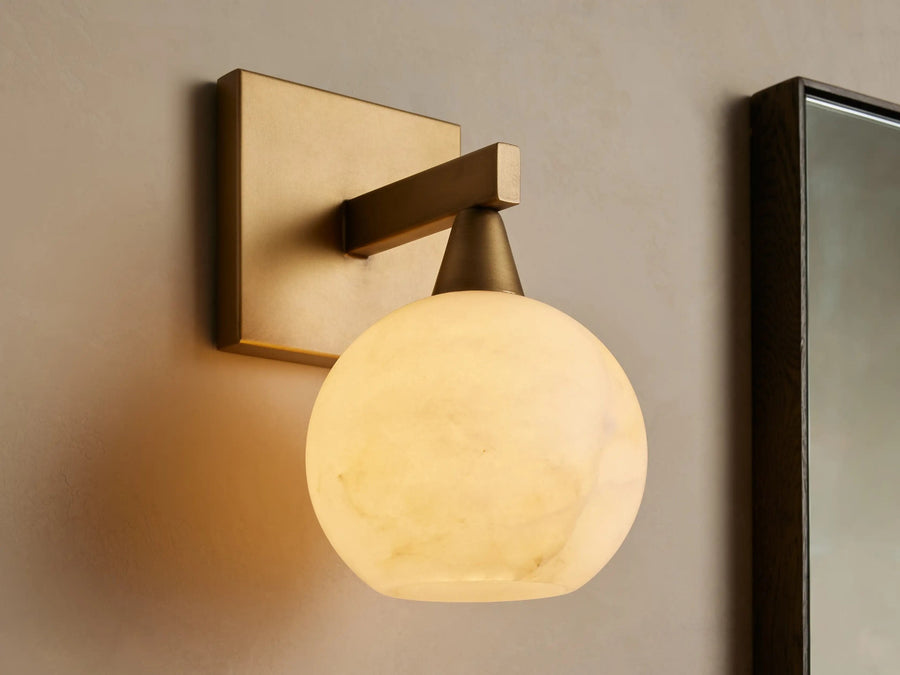 Alabaster Shade and Antique Brass Wall Sconce
