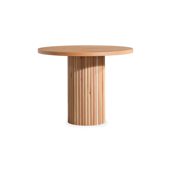 Mesa de comedor moderna con pedestal acanalado: minimalismo escultural y madera maciza