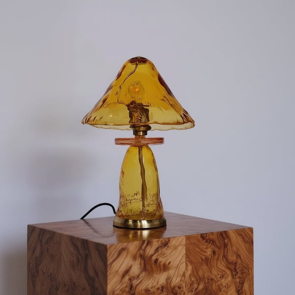 Amber Blown Glass Mushroom Table Lamp