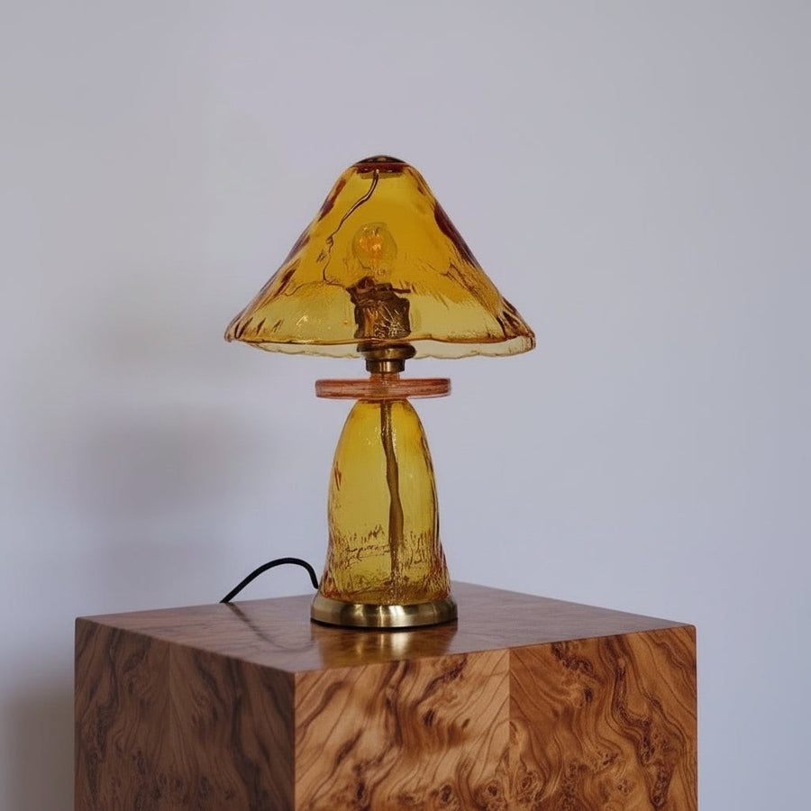 Amber Blown Glass Mushroom Table Lamp