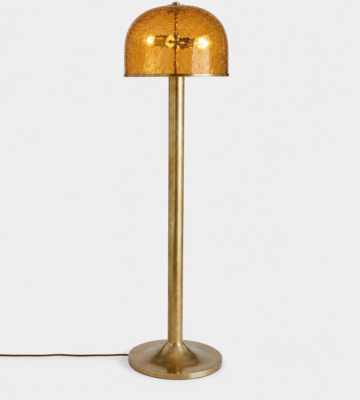 Amber Crackle Glass Dome Aged Brass Floor Lamp