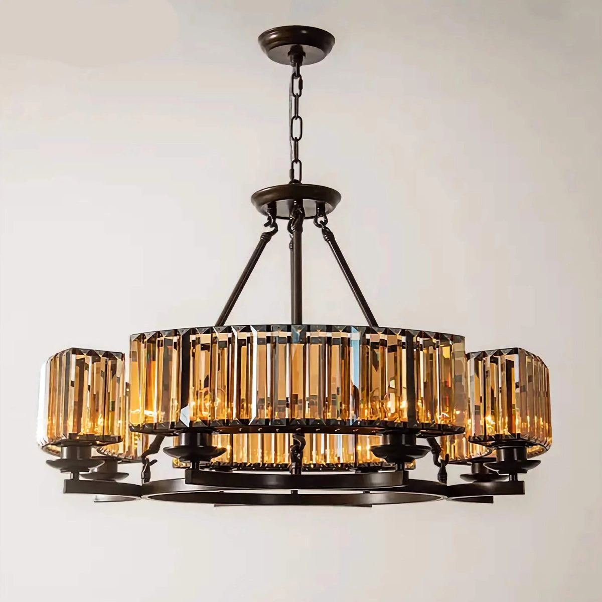 Amber Crystal Rod Steel Drum Flush Mount