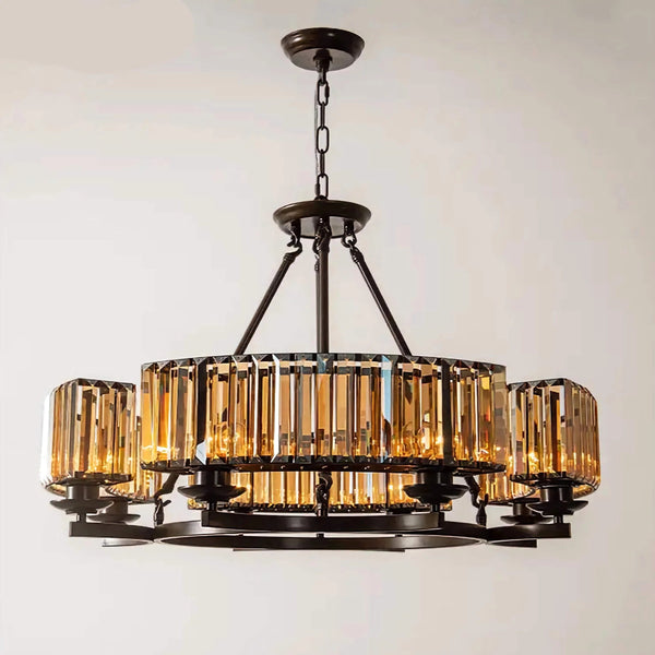Amber Crystal Rod Steel Drum Flush Mount