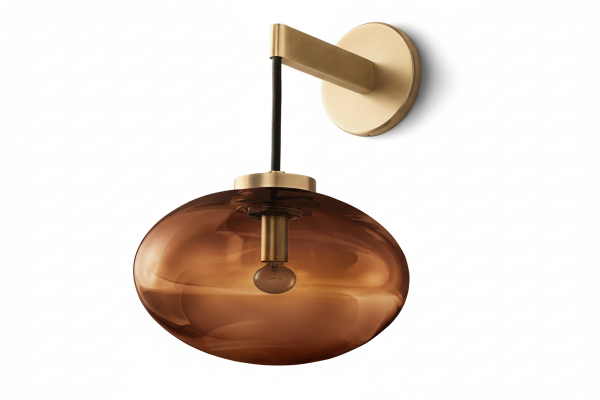 Amber Glass and Solid Brass Wall Sconce