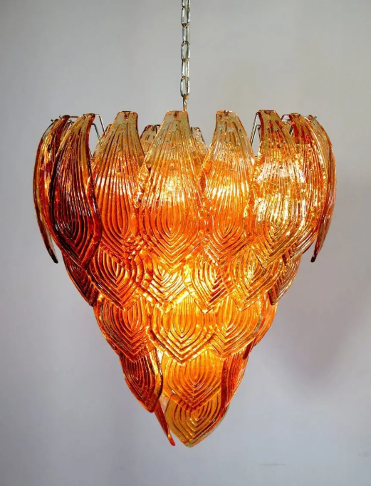 Amber Glass Fern Leaf Cluster Chandelier