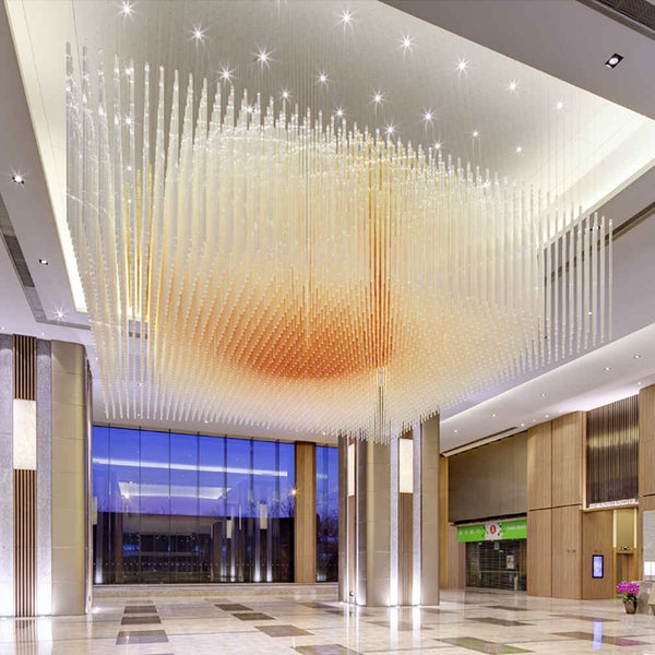 Amber Glass Tube Cluster Chandelier with Chrome Frame